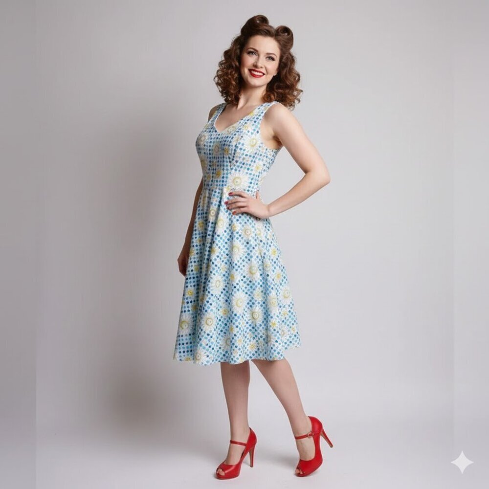 HELL BUNNY Sunshine 50's Rockabilly Pinup Swing Vintage Day Dress Medium - Picture 2 of 9